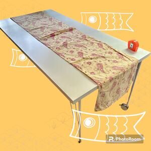 Pottery Barn Yellow Red Green Paisley 100% Cotton Table Runner 18" x 90" *READ*